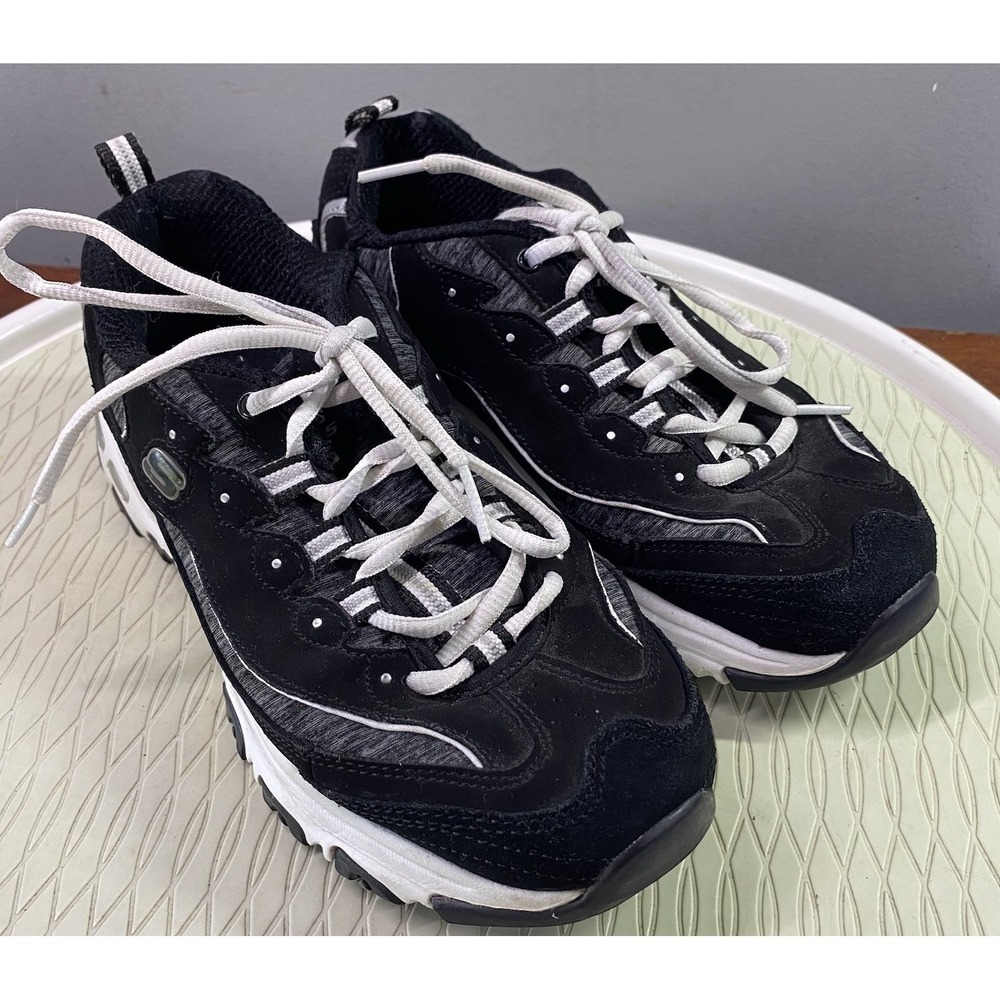 Skechers D'Lites Women's Black Leather/Textile Air Cooled Memory Foam Sneakers 7